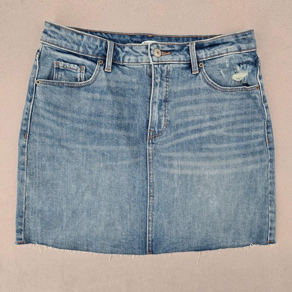 Old Navy Womens Size 8 Denim Mini Skirt Distressed Frayed Hem Casual Blue